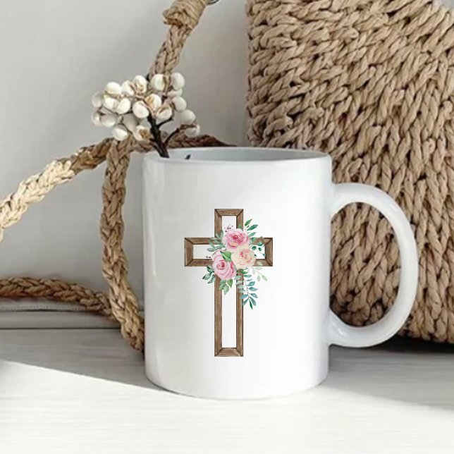 Floral Cross Baptism Coffee Mug (Creator Uploaded)
