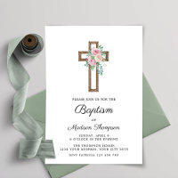 Floral Cross Baptism Invitation