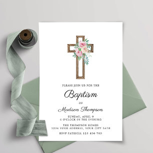 Floral Cross Baptism Invitation
