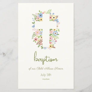 Floral Cross Baptism menu – Soft Pastel