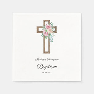 Floral Cross Baptism Napkin