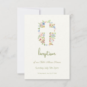 Floral Cross Baptism RSVP – Soft Pastel Card