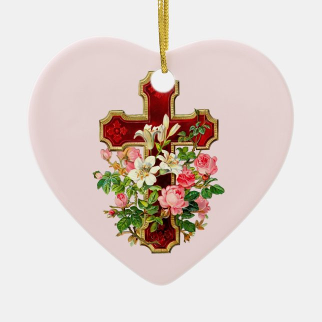 Floral Cross Ceramic Ornament (Front)