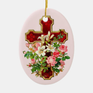 Floral Cross Ceramic Ornament