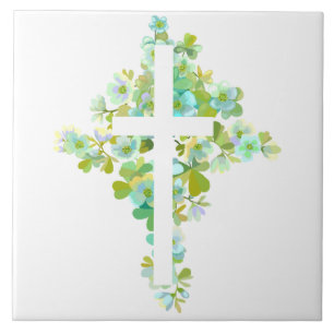 Floral Cross Ceramic Tile