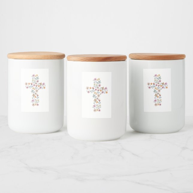 Floral Cross Christian Design Throw Pillow Food Label (Bottles)