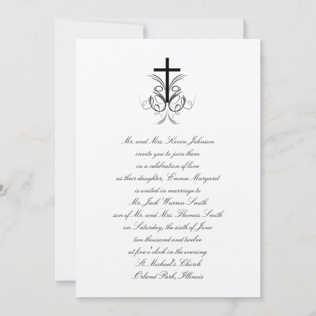 Floral Cross Christian Faire-part de mariage Gold (Devant)