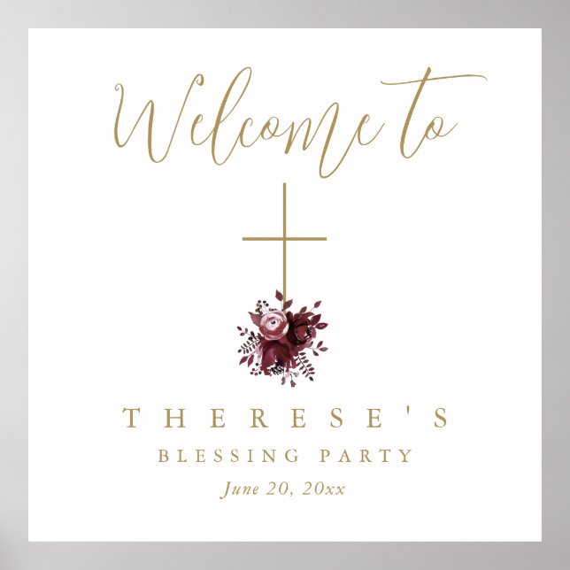 Floral Cross Christian Mother and Baby Blessing Poster (Front)