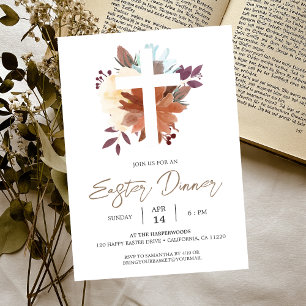 floral Cross Christian Spring Easter Dinner Invitation