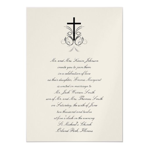 Floral Cross Christian Wedding Invitation Gold | Zazzle