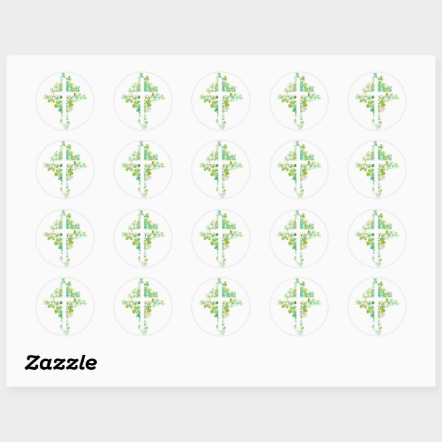 Floral Cross  Classic Round Sticker (Sheet)