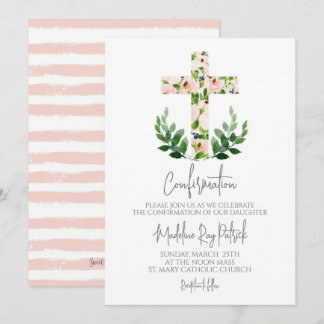 Floral Cross Confirmation Invitation