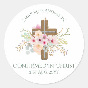 Floral Cross Confirmation Stickers Personalized