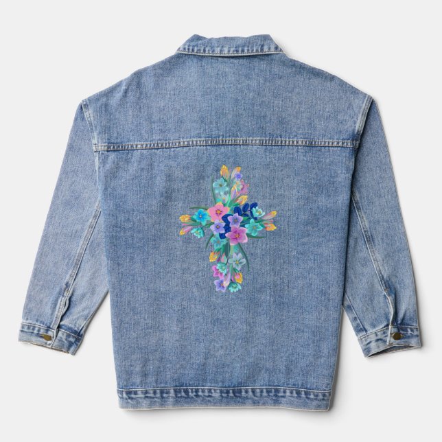 Floral Cross Denim Jacket (Back)