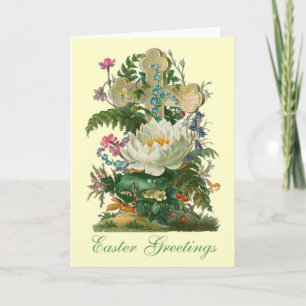 Floral Cross Easter Greetings Holiday Card