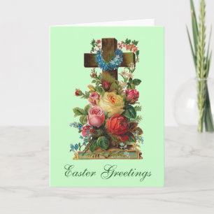 Floral Cross Easter Greetings Holiday Card