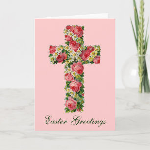 Floral Cross Easter Greetings Holiday Card
