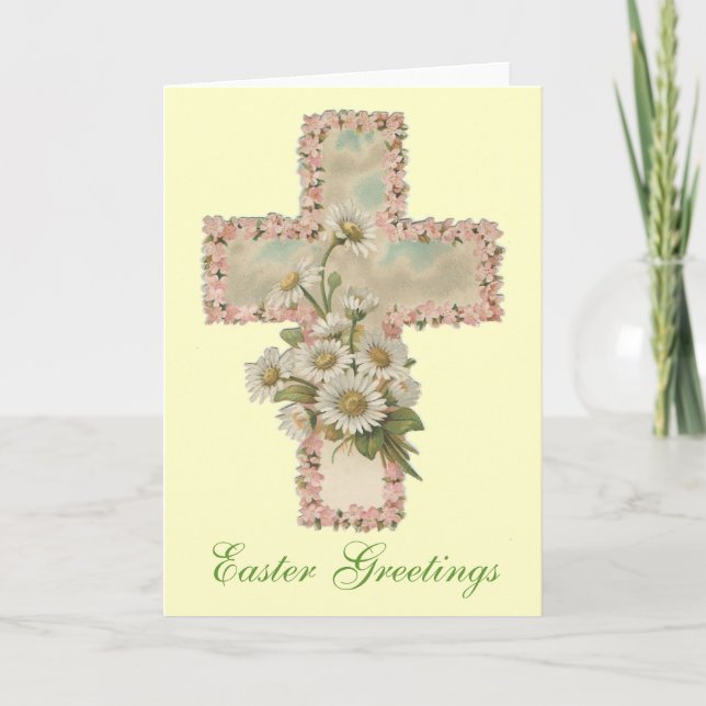 Floral Cross Easter Greetings Holiday Card (Front)