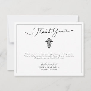 Floral Cross Funeral Thank You Card