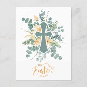 Floral Cross Happy Easter Personalized  Holiday Postcard