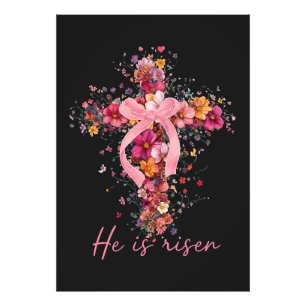 Floral Cross 'He Is Risen' Photo Print