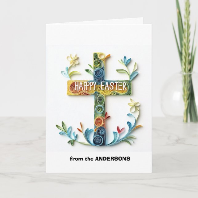 Floral Cross i happy Easter Holiday Card (Front)