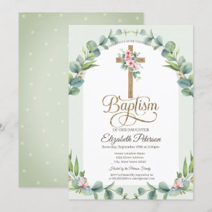 Floral Cross Leaves Polka Dots Invitation