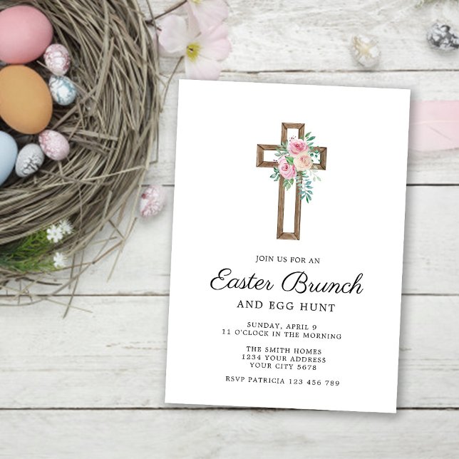 Floral Cross Pâques Brunch Invitation (Créateur téléchargé)