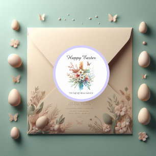 Floral Cross Pastel Watercolor Religious Easter Classic Round Sticker
