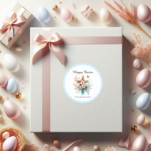 Floral Cross Pastel Watercolor Religious Easter Classic Round Sticker