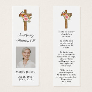 Floral Cross Photo Funeral Bookmark