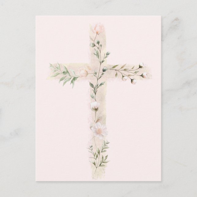 floral cross religious event postcard (Front)
