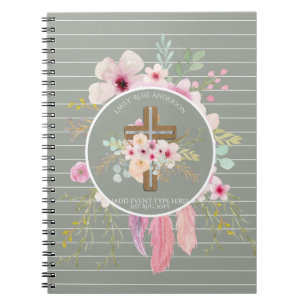 Floral Cross Religious Occasions Girl Personalized Notebook