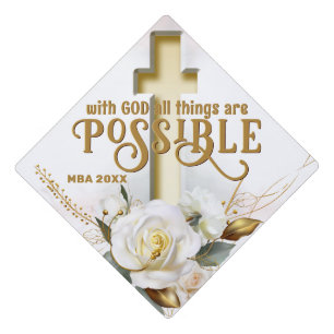 Floral Cross Scripture Graduation Cap Topper