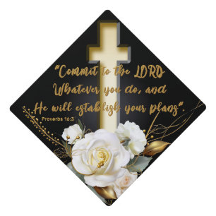 Floral Cross Scripture Graduation Cap Topper