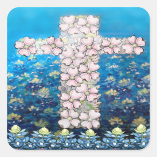 Floral Cross Square Sticker