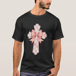 Floral Cross with Bow Christian Faith Easter Sprin T-Shirt