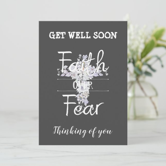 Floral cross with Christian quote Get Well Card (Standing Front)