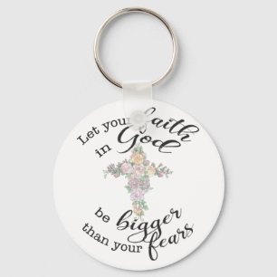 Floral cross with Christian quote  Keychain