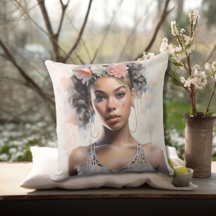 Floral Crown Black Ballerina  Throw Pillow