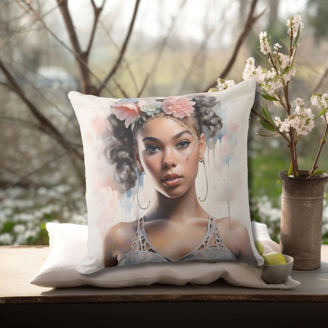 Floral Crown Black Ballerina  Throw Pillow (Creator Uploaded)