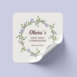 Floral Crown & Botanical Theme - First Communion Square Sticker