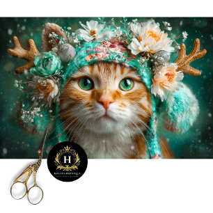 Floral Crown Cat Art for Furniture Decoupage Tissue Paper