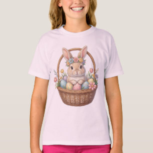 Floral Crown Easter Bunny in Basket with Eggs T-Shirt