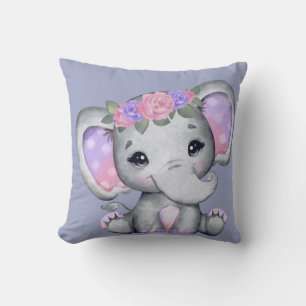 Floral Crown Elephant Throw Pillow