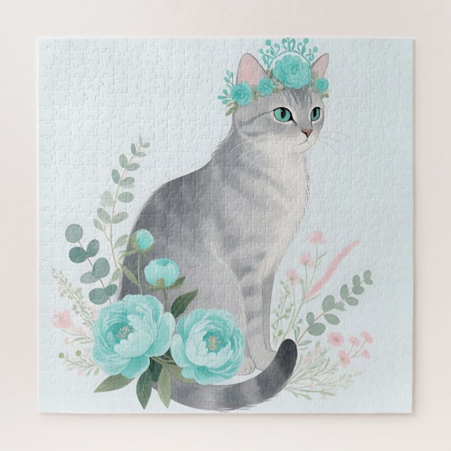 Floral Crown Grey Cat Jigsaw Puzzle (Vertical)