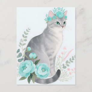 Floral Crown Grey Cat Postcard