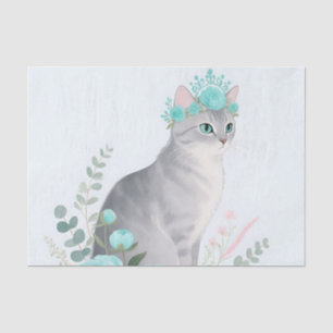Floral Crown Grey Cat Tissue Paper