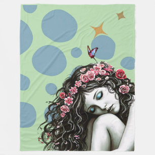 Floral Crown Muse – Whimsical Nature Portrait Fleece Blanket