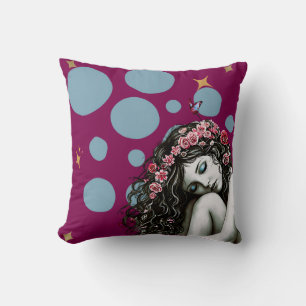Floral Crown Muse – Whimsical Nature Portrait Throw Pillow